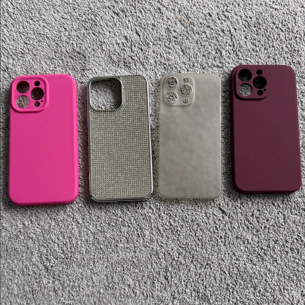 Stylish Apple iPhone 15 Pro Max Case Set - Pink, Silver, Cream, Maroon